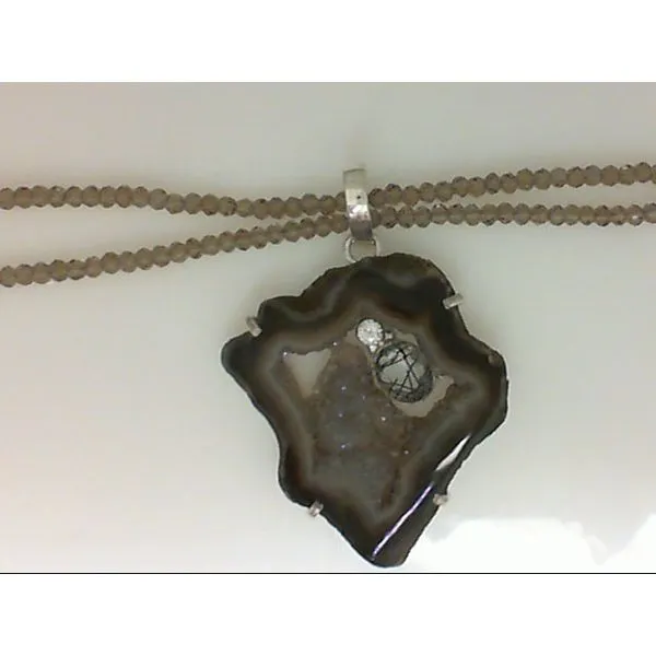 Agate & Rutilated Quartz on Beaded Necklace Pendant Chipper's Jewelry Bonney Lake, WA