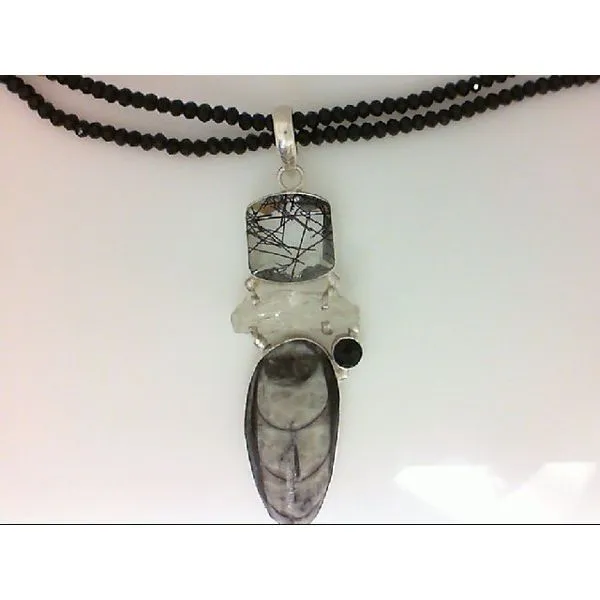 Rutilated Quartz on Black Beaded Necklace Pendant Chipper's Jewelry Bonney Lake, WA