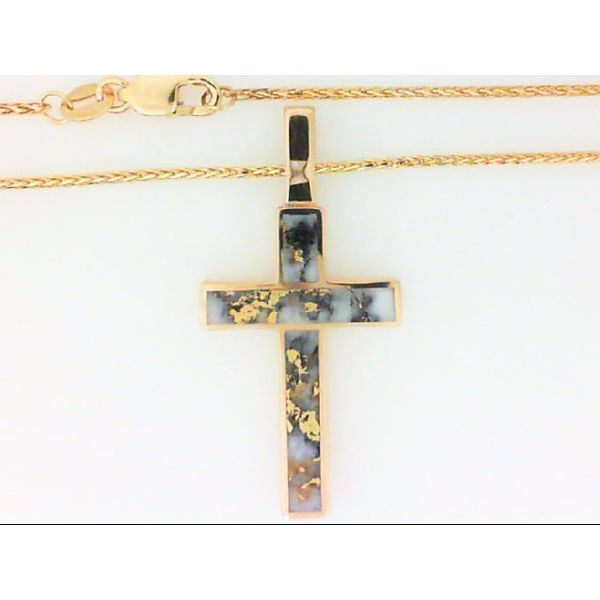 14K Yellow Gold Inlaid Gold & Quartz Cross Pendant Chipper's Jewelry Bonney Lake, WA