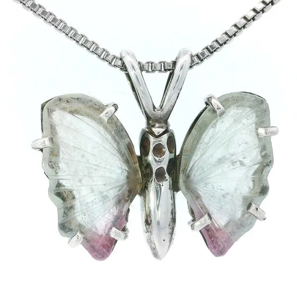 Sterling Silver Carved Tourmaline Butterfly Pendant Chipper's Jewelry Bonney Lake, WA