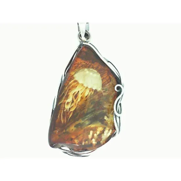 Carved Amber Jelly Fish in Sea Pendant Chipper's Jewelry Bonney Lake, WA