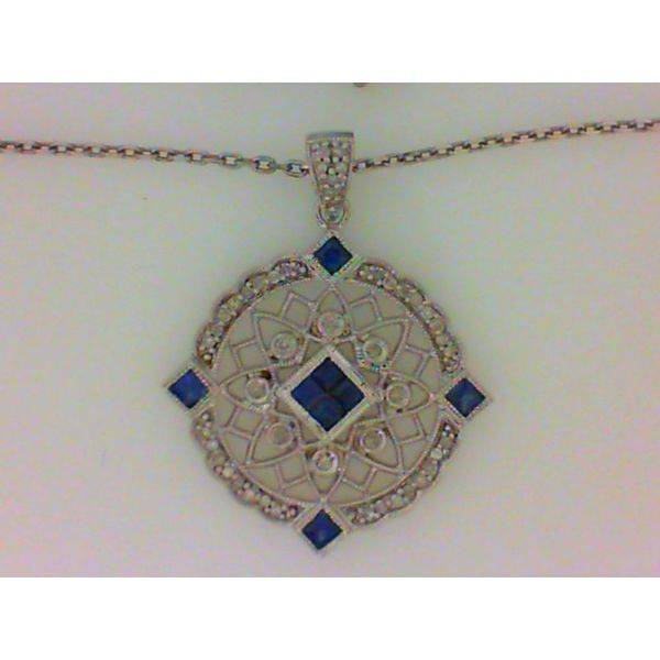 Sterling Silver, Sapphire 0.40ct, Dia 0.15ctw with 18" Chain Chipper's Jewelry Bonney Lake, WA