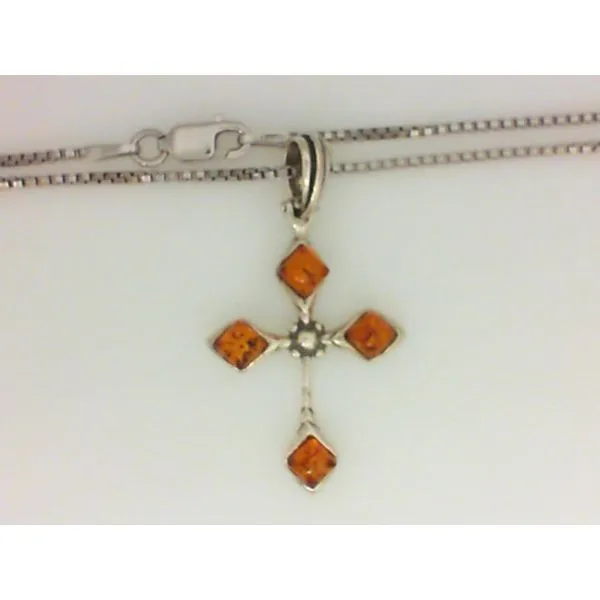 925 Amber Cross Pendant with 24" Rhodium-Plated Box Chain Chipper's Jewelry Bonney Lake, WA