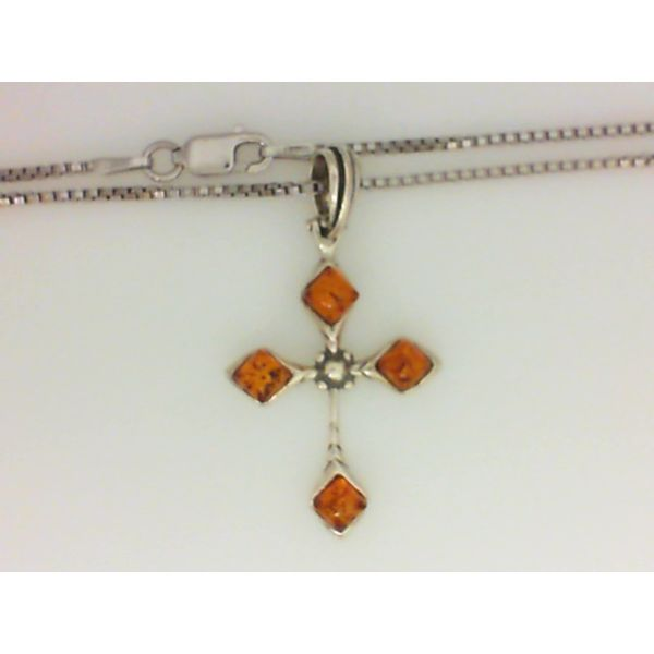 925 Amber Cross Pendant with 24" 925 Rhodium-Plated Box Chain Chipper's Jewelry Bonney Lake, WA