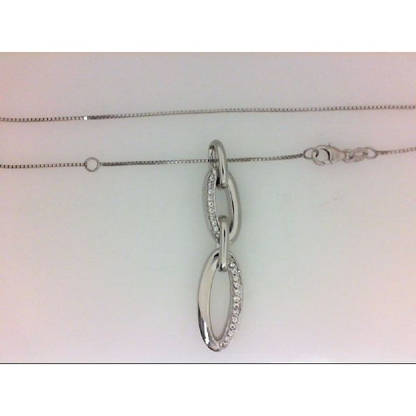 Sterling Silver Chain-Shaped Pendant with White Sapphires on Adjustable 16-18" Box Chain Chipper's Jewelry Bonney Lake, WA