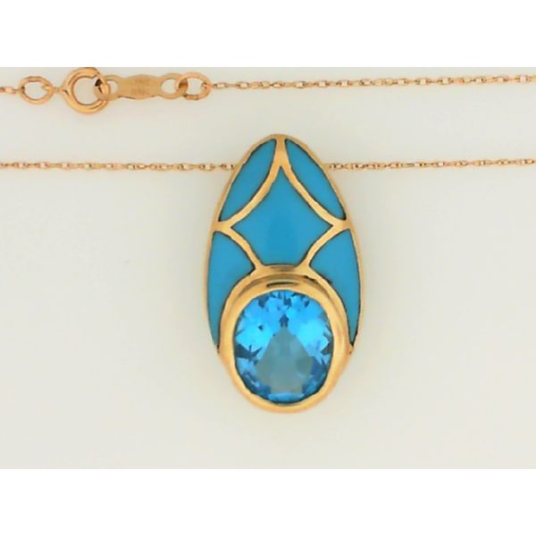 10K Yellow Gold Blue Topaz and Turquoise Pendant Chipper's