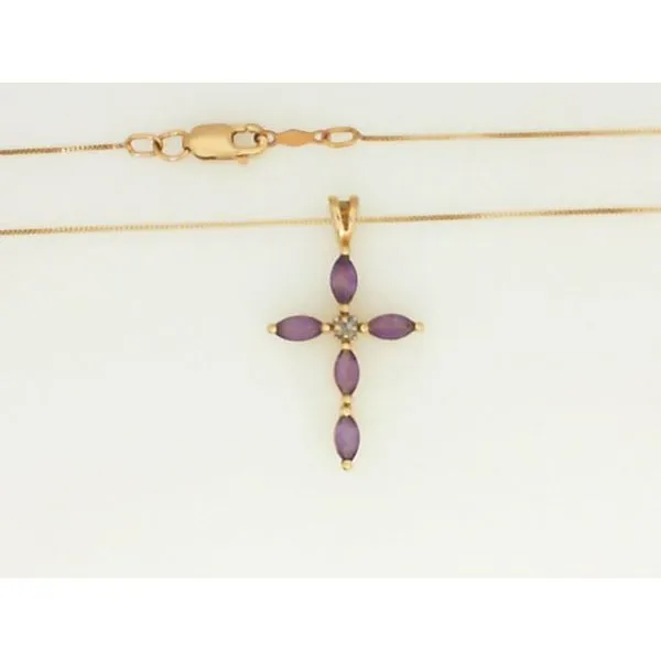 14K Yellow Gold Amethyst Cross Pendant on 18" 14K Yellow Gold Box Chain Image 2 Chipper's Jewelry Bonney Lake, WA
