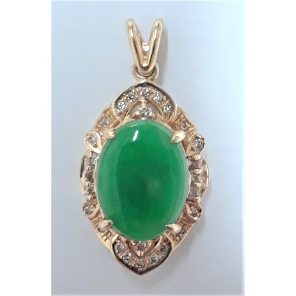 14K Yellow Gold Jade Pendant with Diamonds and 18" 1/20th Gold Filled Chain Image 2 Chipper's Jewelry Bonney Lake, WA