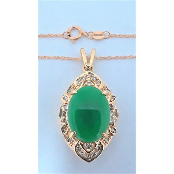 14K Yellow Gold Jade Pendant with Diamonds and 18" 1/20th Gold Filled Chain Chipper's Jewelry Bonney Lake, WA