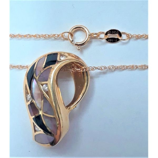 14K Yellow Gold Agate/Mother of Pearl Color Stone Pendant with 18" 1/20th Gold Filled Chain Image 2 Chipper's Jewelry Bonney Lake, WA