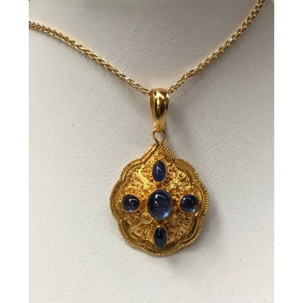 22K Yellow Gold Sapphire Hand-Fabricated Pendant Image 2 Chipper's Jewelry Bonney Lake, WA
