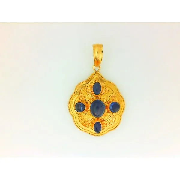 22K Yellow Gold Sapphire Hand-Fabricated Pendant Image 4 Chipper's Jewelry Bonney Lake, WA