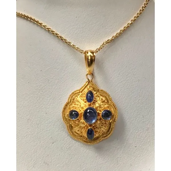 22K Yellow Gold Sapphire Hand-Fabricated Pendant Chipper's Jewelry Bonney Lake, WA