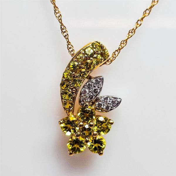 14K Yellow Gold Canary Tourmaline/Diamond Pendant with 18" 1/20th Gold Filled Chain Chipper's Jewelry Bonney Lake, WA