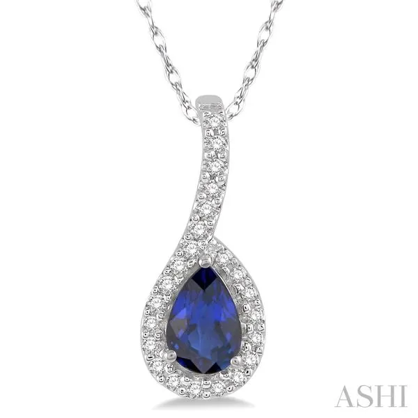 10K White Gold Sapphire and Diamond Pendant with Rope Chain Chipper's Jewelry Bonney Lake, WA