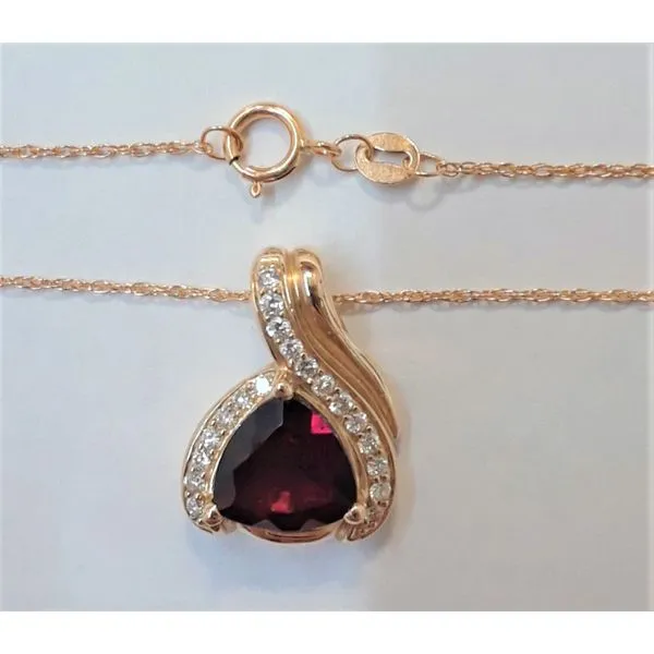 14K Yellow Gold Garnet and Diamond Pendant with Gold Filled Chain Chipper's Jewelry Bonney Lake, WA