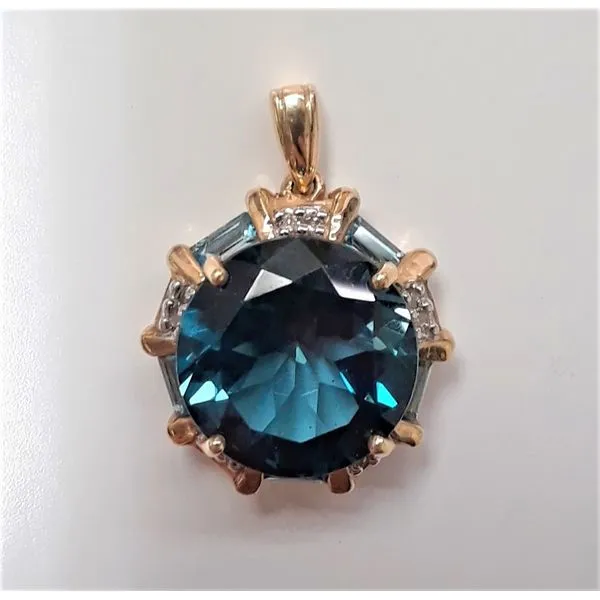 14Kt Yellow Gold Blue Topaz and Diamond Pendant Image 2 Chipper's Jewelry Bonney Lake, WA