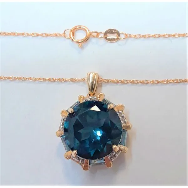 14Kt Yellow Gold Blue Topaz and Diamond Pendant Chipper's Jewelry Bonney Lake, WA