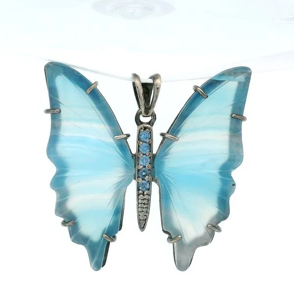 Sterling Silver Agate and Blue Topaz Butterfly Pendant Chipper's Jewelry Bonney Lake, WA