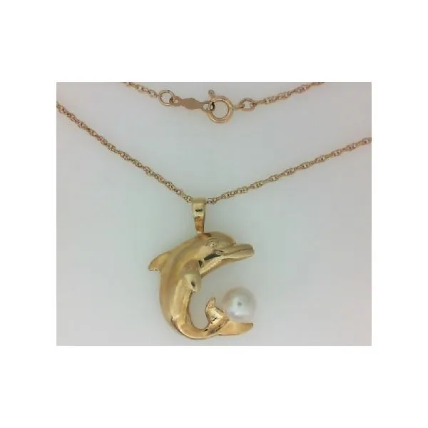 14K Yellow Gold Dolphin with Cultured Pearl Pendant Chipper's Jewelry Bonney Lake, WA