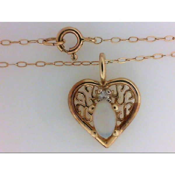 14K Yellow Gold Opal and Diamond Heart Pendant on 18" Cable Link Chain Image 2 Chipper's Jewelry Bonney Lake, WA