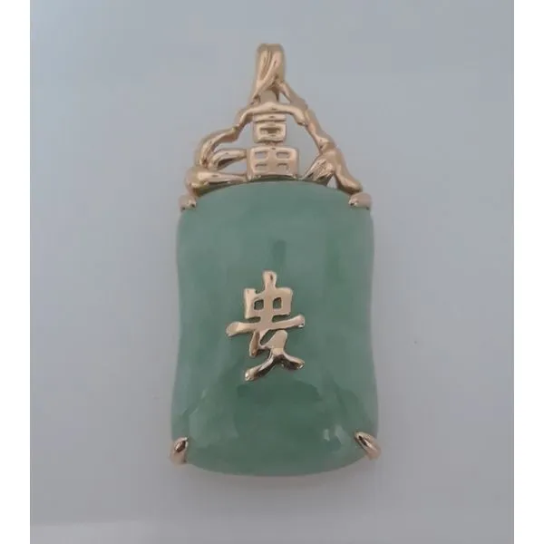 14K Yellow Gold Green Jade Pendant with 18" Gold Filled Chain Image 2 Chipper's Jewelry Bonney Lake, WA