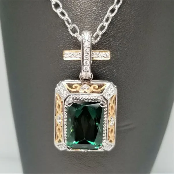 14K Two-Tone Gold Green Tourmaline Pendant with Enhancer Bail and 16" Chain Chipper's Jewelry Bonney Lake, WA