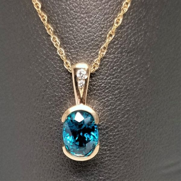 14KY 2.07ct Blue Zircon and Diamond Pendant Image 2 Chipper's Jewelry Bonney Lake, WA