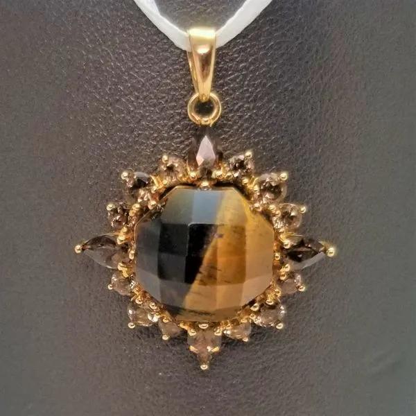 14K Yellow Gold Tigers Eye and Smokey Topaz Pendant Chipper's Jewelry Bonney Lake, WA