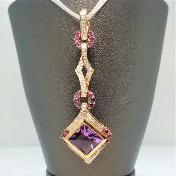 Amethyst, Pink Tourmaline and Diamond Pendant in 14kt Yellow Gold Chipper's Jewelry Bonney Lake, WA