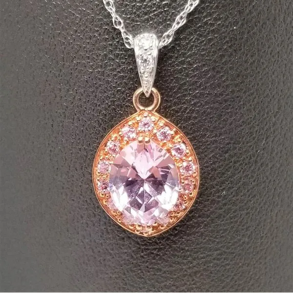 Pink Cubic Zirconia Pendant in 14kt Rose Gold on 18" 14kt White Gold Chain Chipper's Jewelry Bonney Lake, WA