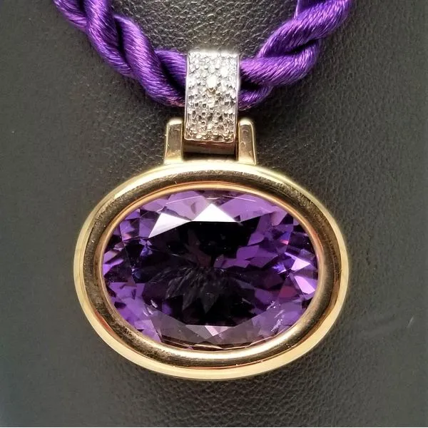 Bezel Set Amethyst Pendant w/Diamonds in 14kt Yellow Gold on Purple Cord Chipper's Jewelry Bonney Lake, WA