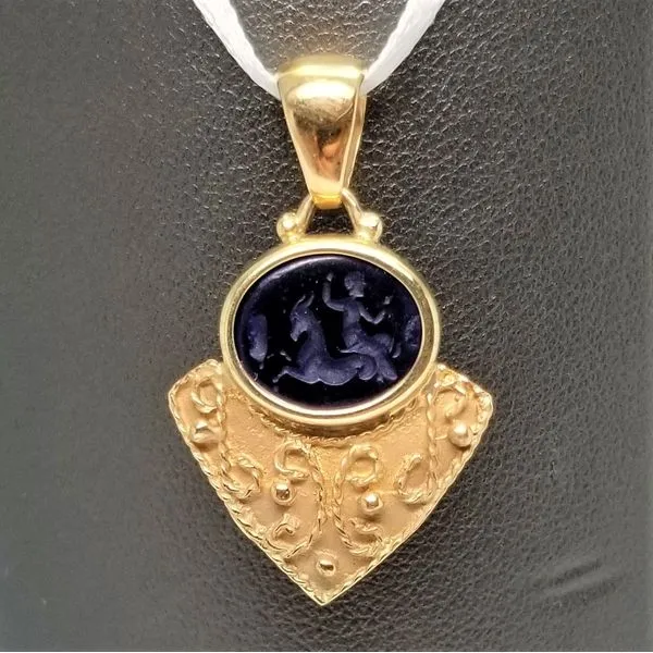 Blue Glass Intaglio Pendant in 14kt Yellow Gold Chipper's Jewelry Bonney Lake, WA