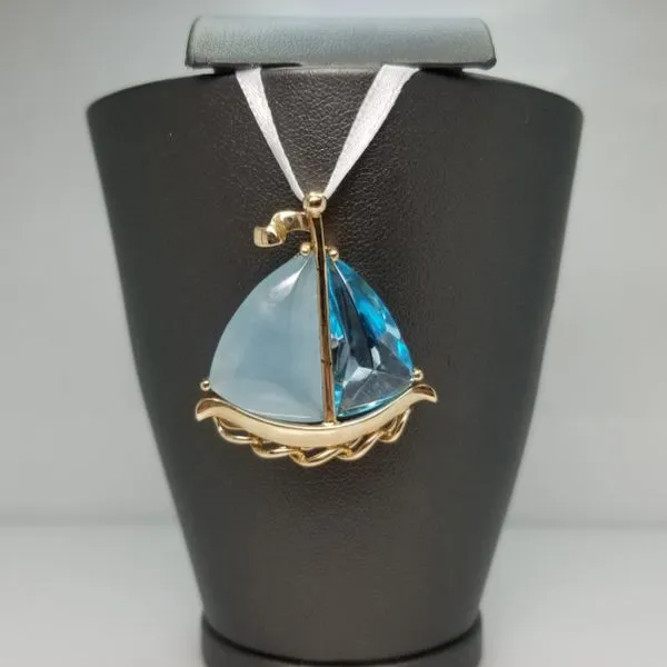 14kt Yellow Gold Jade & Topaz Sailboat Pendant Chipper's Jewelry Bonney Lake, WA