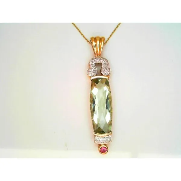 Prasiolite, Pink Tourmaline and Diamond Pendant in 14K Yellow Gold Chipper's Jewelry Bonney Lake, WA