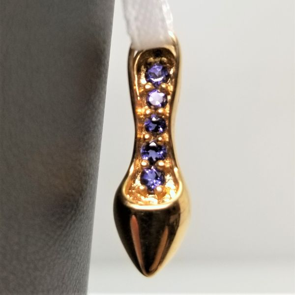 14K Yellow Gold High Heel Shoe Pendant with Diamonds and Iolite on 18" Gold-Filled Chain Image 3 Chipper's Jewelry Bonney Lake, WA