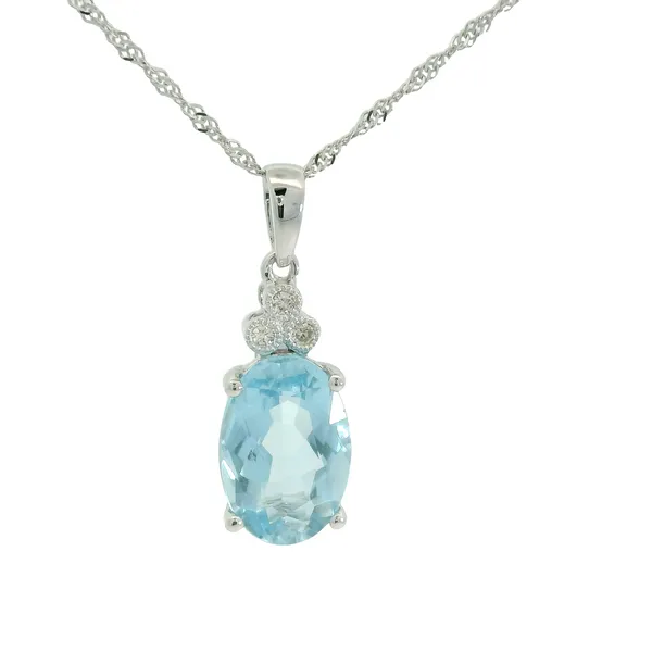 14K White Gold Oval Aquamarine 2.3ct Pendant with 3 Diamonds 0.027ctw on 18" 14K White Gold Singapore Chain 1.0mm Chipper's Jewelry Bonney Lake, WA