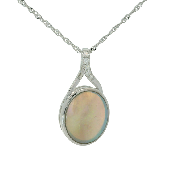 14Kt White Gold Oval Opal Pendant with Chain Chipper's Jewelry Bonney Lake, WA