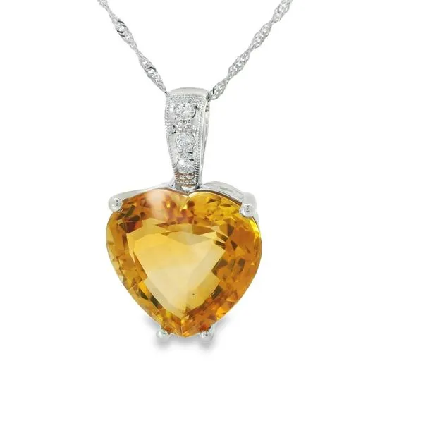 14Kt White Citrine Heart Pendant with 18" Singapore Chain Chipper's Jewelry Bonney Lake, WA