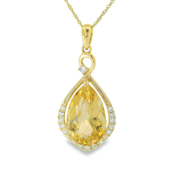 14Kt Yellow Gold Pear Citrine Pendant with Diamond Accents Chipper's Jewelry Bonney Lake, WA