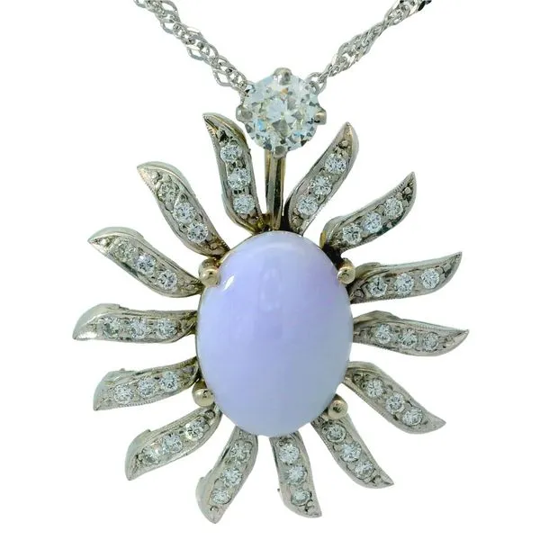 14KW & Platinum Oval Cabochon Cut Lavender Jadeite & Diamond Pendant Chipper's Jewelry Bonney Lake, WA