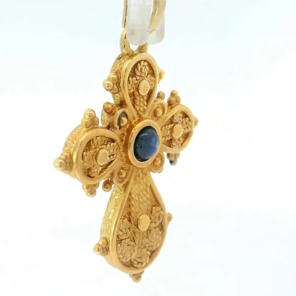 18K Yellow Gold Sapphire Cross Pendant Image 2 Chipper's Jewelry Bonney Lake, WA