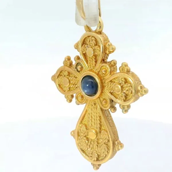 18K Yellow Gold Sapphire Cross Pendant Image 3 Chipper's Jewelry Bonney Lake, WA