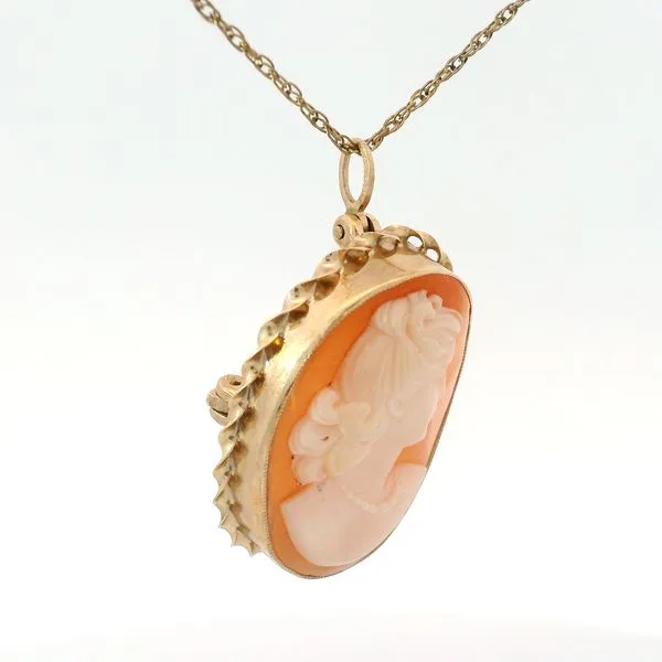 14K Yellow Gold Vintage Cameo Brooch/Pendant with 18" Gold Filled Chain Image 2 Chipper's Jewelry Bonney Lake, WA