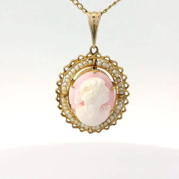 14K Yellow Gold Cameo Pendant with 18" Gold Filled Chain Image 2 Chipper's Jewelry Bonney Lake, WA