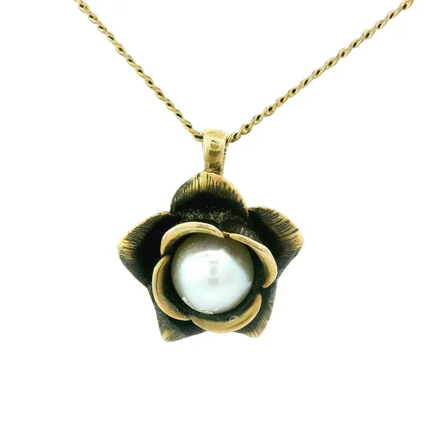 14K Yellow Gold Floral Cultured Pearl Pendant with 18" 14K Yellow Gold Cable Chain Chipper's Jewelry Bonney Lake, WA