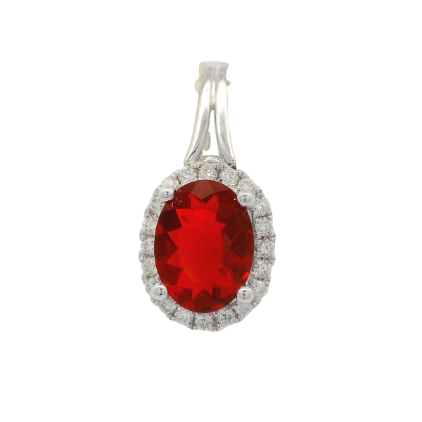 14K White Gold Fire Opal & Diamond Pendant Image 2 Chipper's Jewelry Bonney Lake, WA