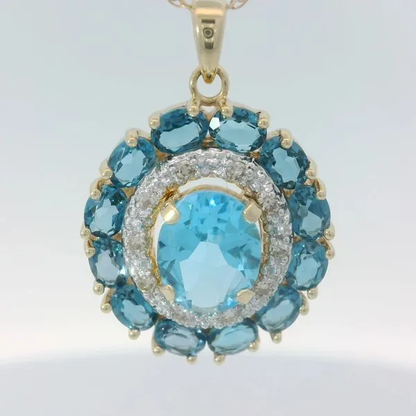 14Kt Yellow Blue Topaz Pendant with 18" Fine Rope Chain Chipper's Jewelry Bonney Lake, WA