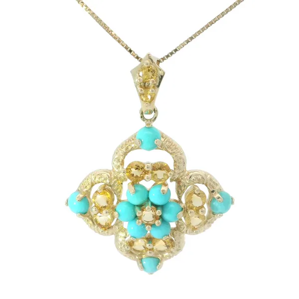 14K Yellow Gold Citrine Turquoise Pendant with 18" Box Chain Chipper's Jewelry Bonney Lake, WA