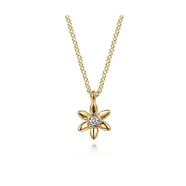 14K Yellow Gold White Sapphire Floral Pendant with 17.5" Cable Chain Chipper's Jewelry Bonney Lake, WA